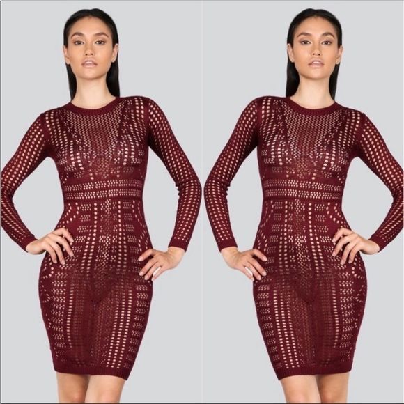 LONG SLEEVE OPEN KNIT SWEATER DRESS - Picture 3 of 5